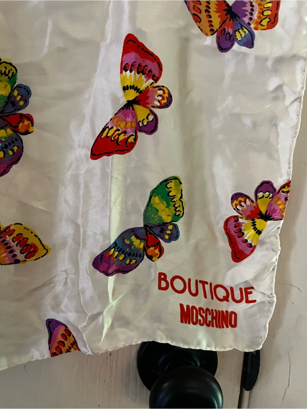 VTG Moschino Boutique 90s Butterfly Italian Deadstock Silk Rolled Edge Scarf